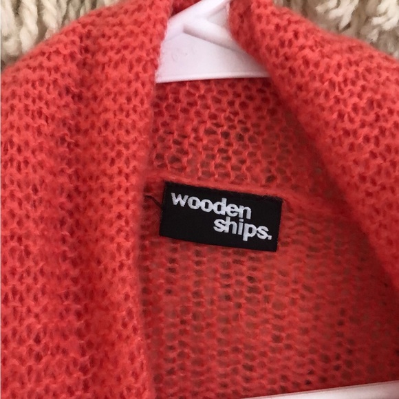 Wooden Ships Set 2 Piece Wrap Cardigan Mohair Wool With Scarf Coral Size M/L - Picture 3 of 8